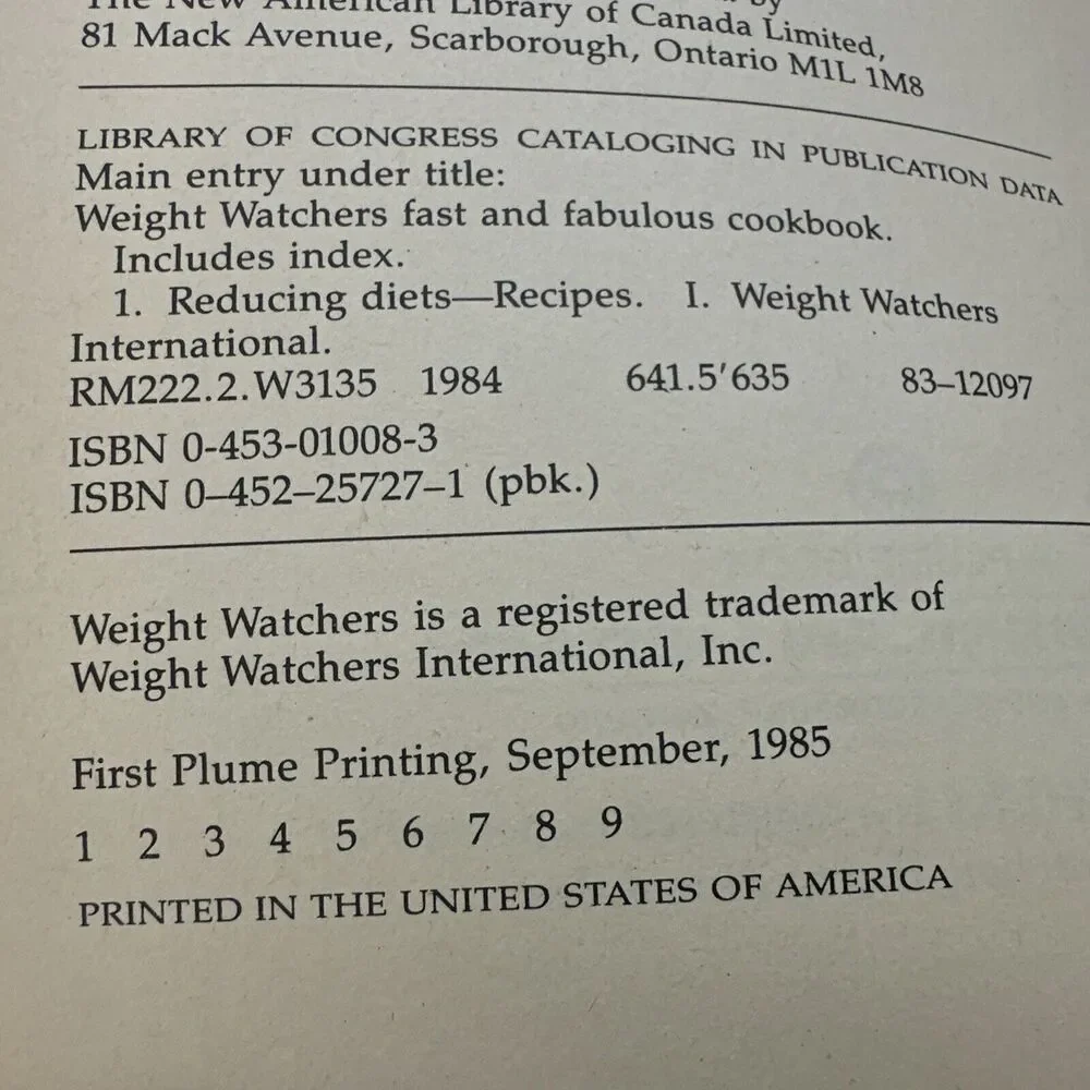 Vintage Paperback Weight Watchers Fast & Fabulous Cookbook Jean Nidetch 1985 WW‎
